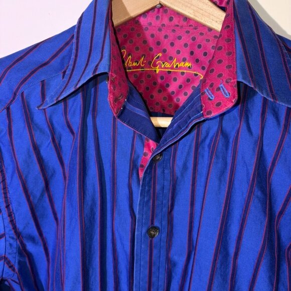 Men's Robert Graham Blue Red Purple Striped Button Down Long Sleeve size M - Picture 1 of 8